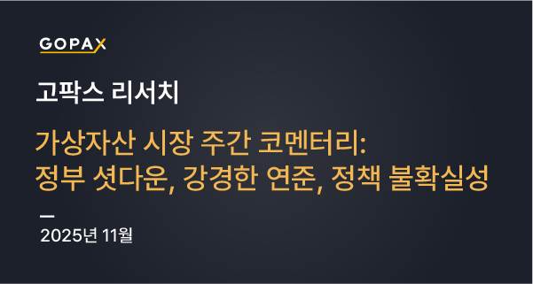 가상자산 시장 주간 코멘터리: 정부 셧다운, 강경한 연준, 정책 불확실성
